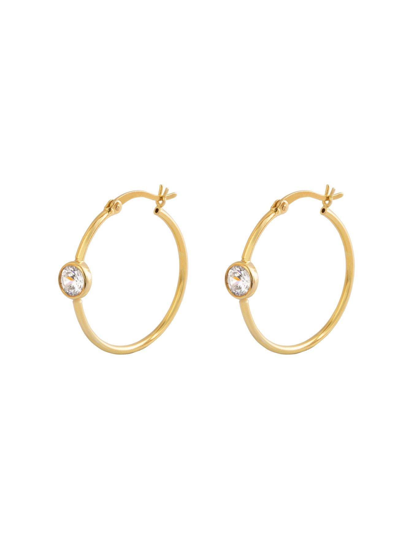 Jewellery & watches 18ct Gold Plated Silver Cubic Zirconia bezel creole hoop earrings