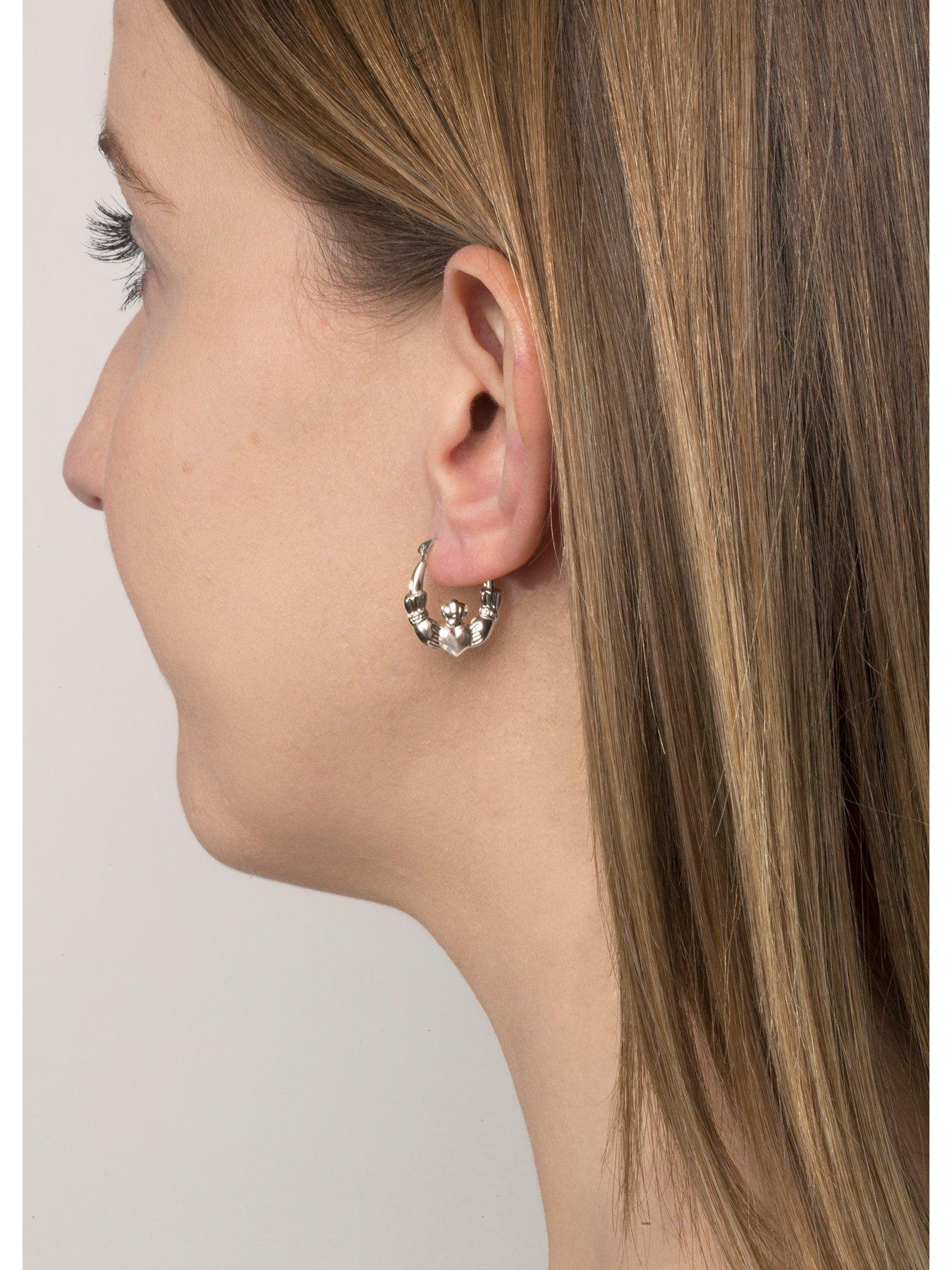 The Love Silver Collection Sterling Silver Thick Claddagh Heart Creole Hoop Earrings Very