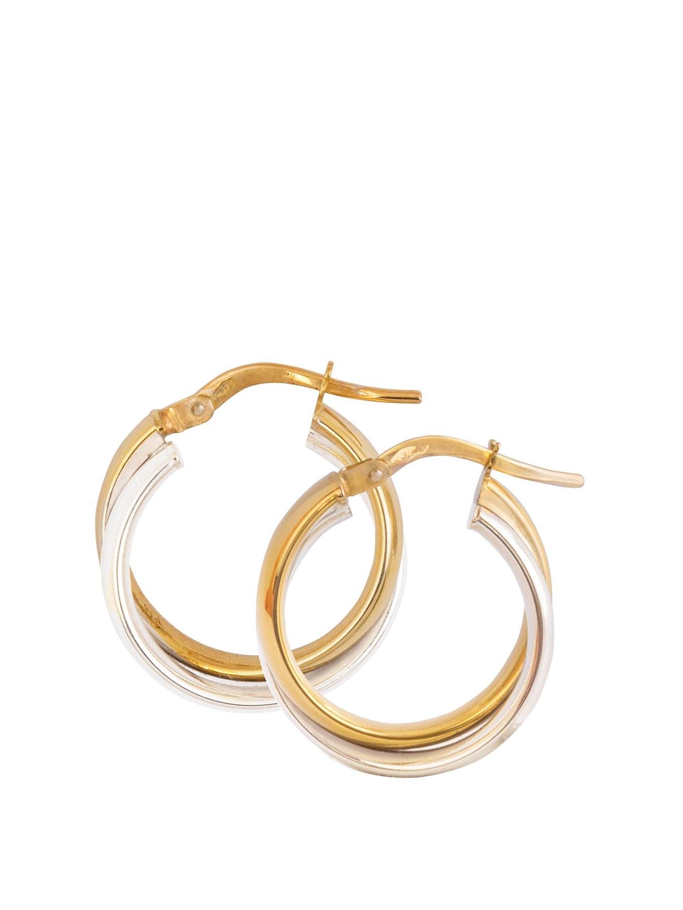 Product photograph of The Love Collection 9ct Gold Two-tone Round Oval-shaped Creole Hoop Earrings from very.co.uk