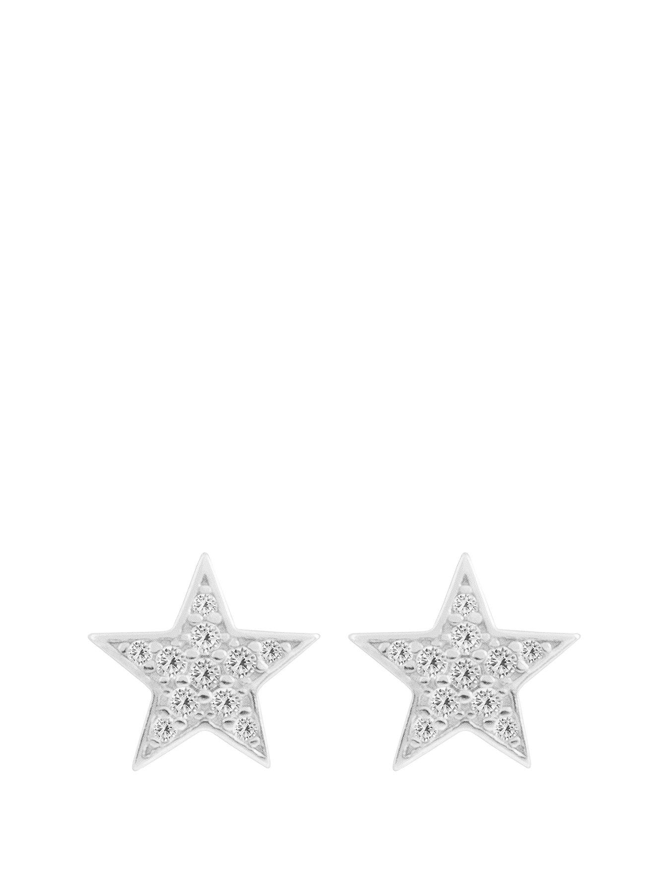 Product photograph of The Love Silver Collection Sterling Silver Pav Eacute Cubic Zirconia Star Stud Earrings from very.co.uk