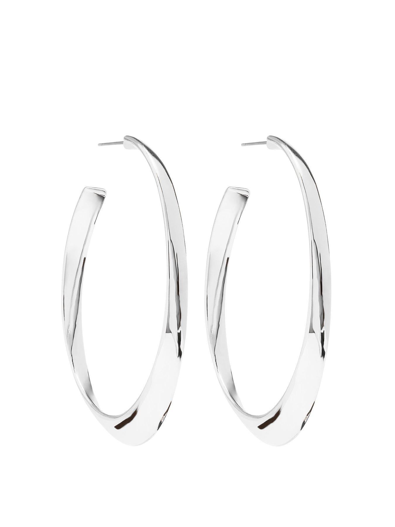 Product photograph of Mood Silver Plated Polished Oval Hoop Earrings from very.co.uk