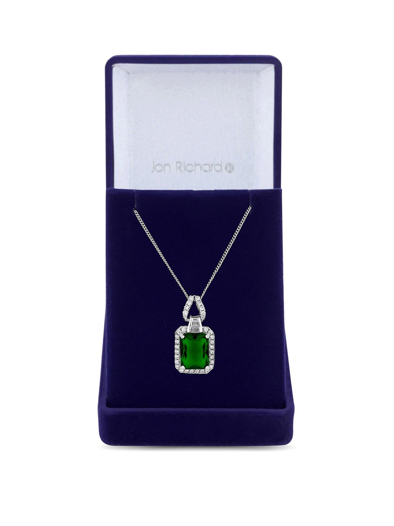 Product photograph of Jon Richard Cubic Zirconia Emerald Pendant Necklace from very.co.uk