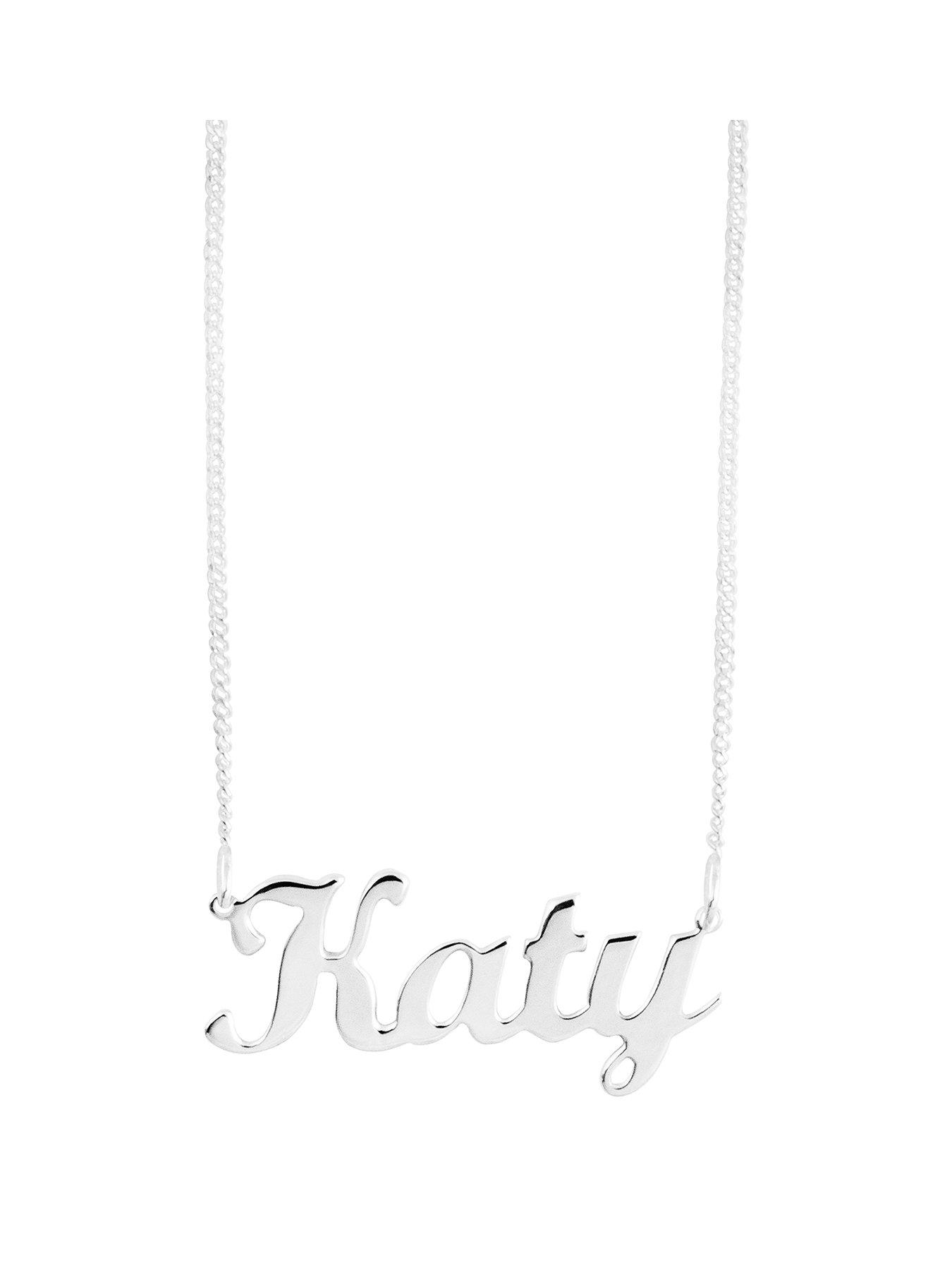 undefined Sterling Silver Personalised Script Name Necklace on Adjustable Curb Chain