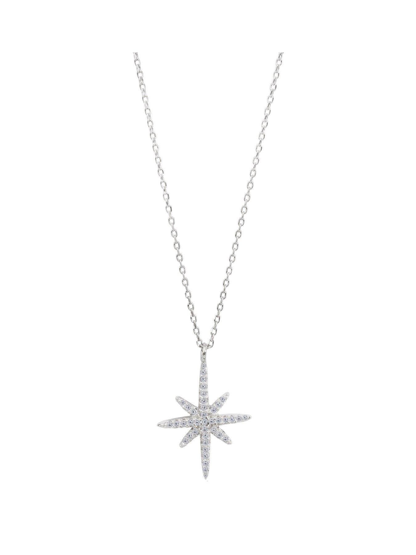 Product photograph of The Love Silver Collection Sterling Silver North Star Cubic Zirconia Pendant Necklace from very.co.uk