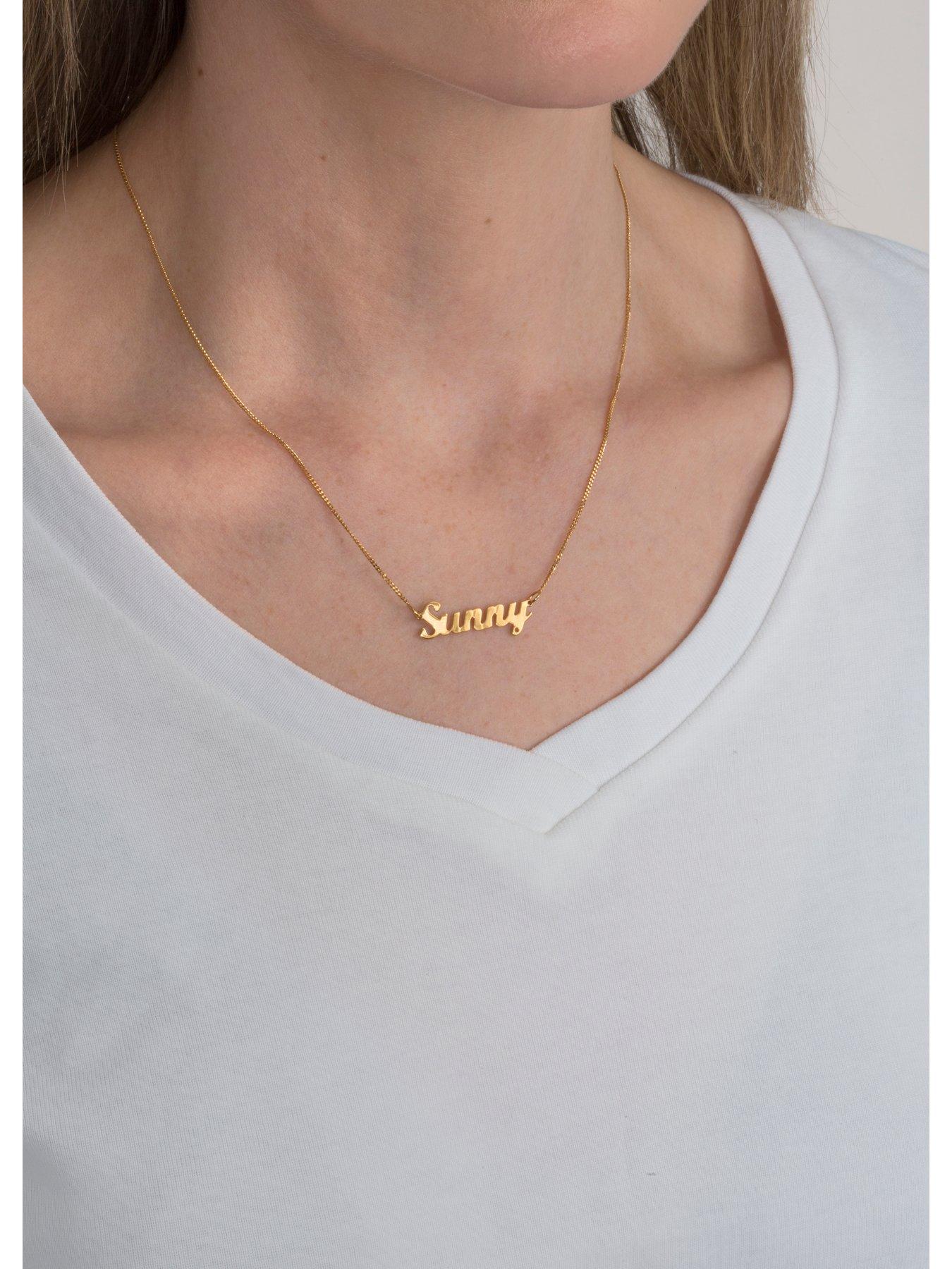  Gold Plated Sterling Silver Personalised Script Name Necklace on adjustable curb chain
