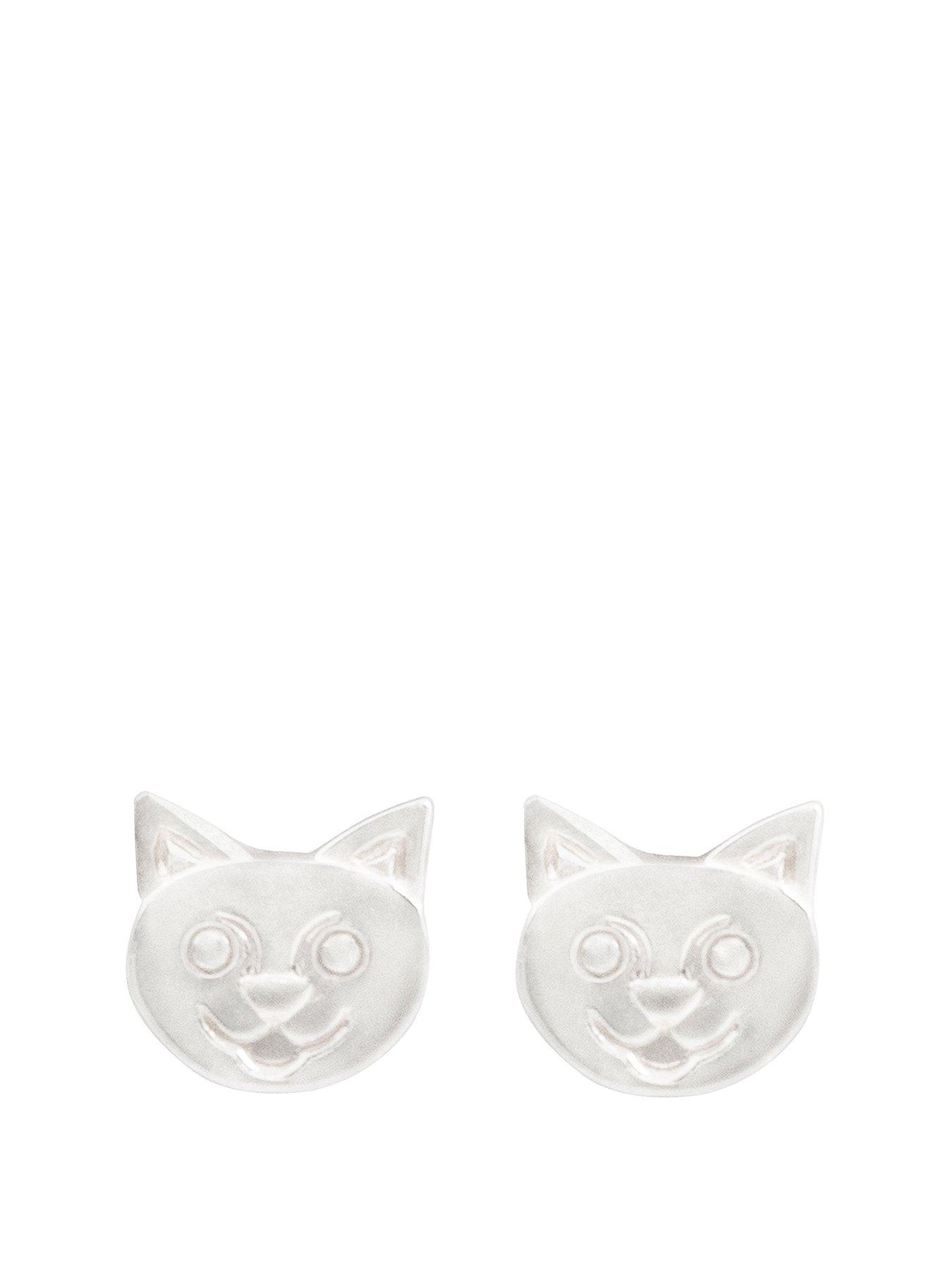 The Love Collection Sterling Silver Cat Face Stud Earrings
