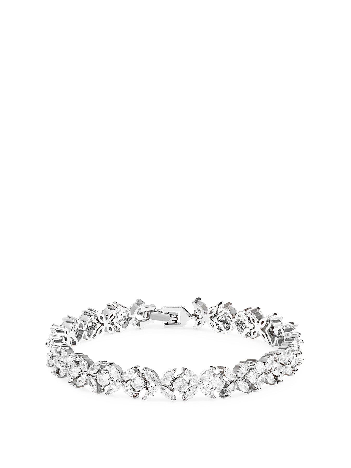 Product photograph of Jon Richard Bridal Cubic Zirconia Crystal Floral Tennis Bracelet from very.co.uk