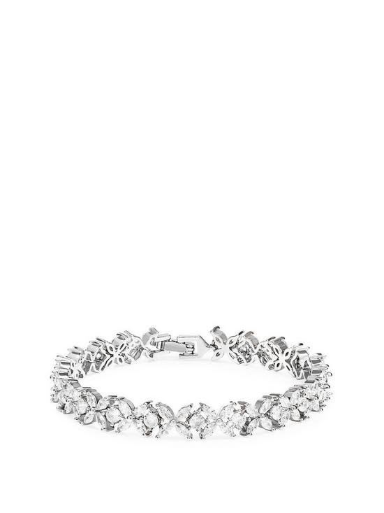 front image of jon-richard-bridal-cubic-zirconia-crystal-floral-tennis-bracelet