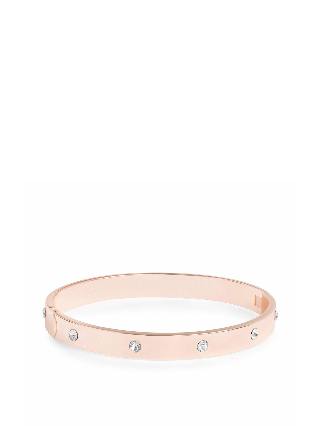 Product photograph of Jon Richard Rose Gold Polished Crystal Bangle from very.co.uk