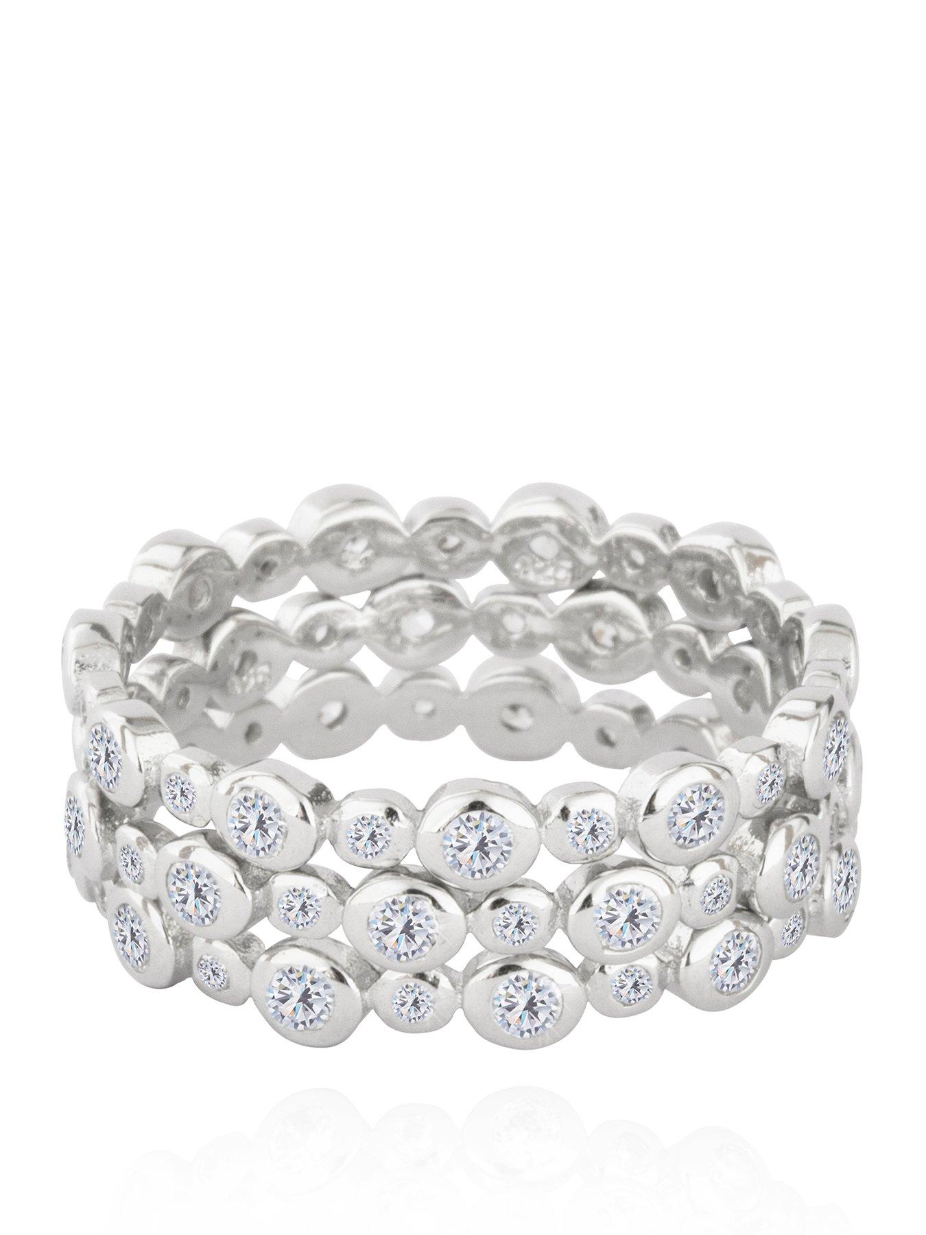 Image 1 of 3 of The Love Collection Sterling Silver Bubble Cubic Zirconia Set of 3 Stacking Rings