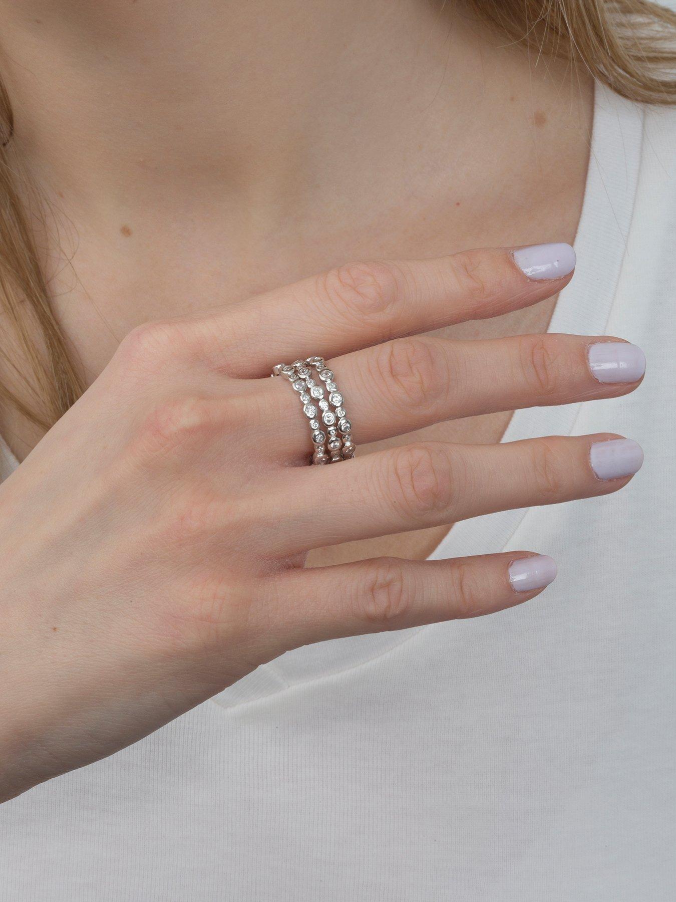 Image 2 of 3 of The Love Collection Sterling Silver Bubble Cubic Zirconia Set of 3 Stacking Rings