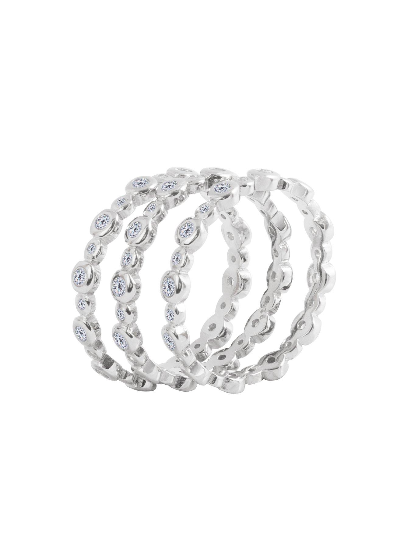 Image 3 of 3 of The Love Collection Sterling Silver Bubble Cubic Zirconia Set of 3 Stacking Rings