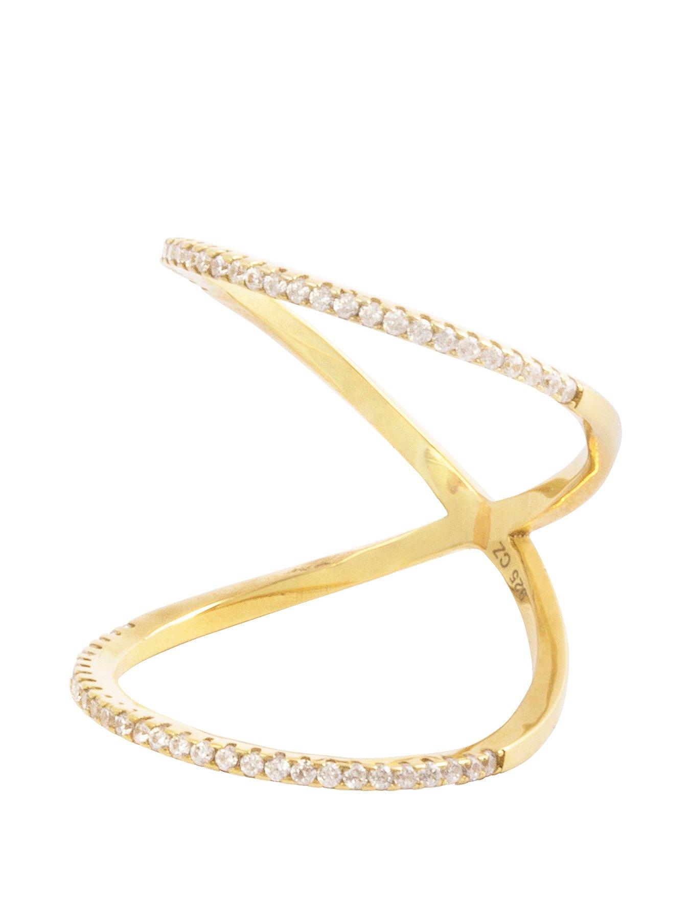 Jewellery & watches 18ct Gold Plated Silver Micro Cubic Zirconia Curved Double Band Ring
