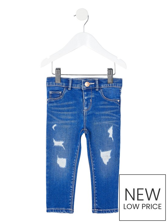 front image of river-island-mini-mini-girls-ripped-molly-skinny-jeans-blue