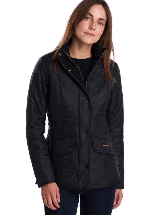 front image of barbour-cavalry-polarquilt-jacket-black
