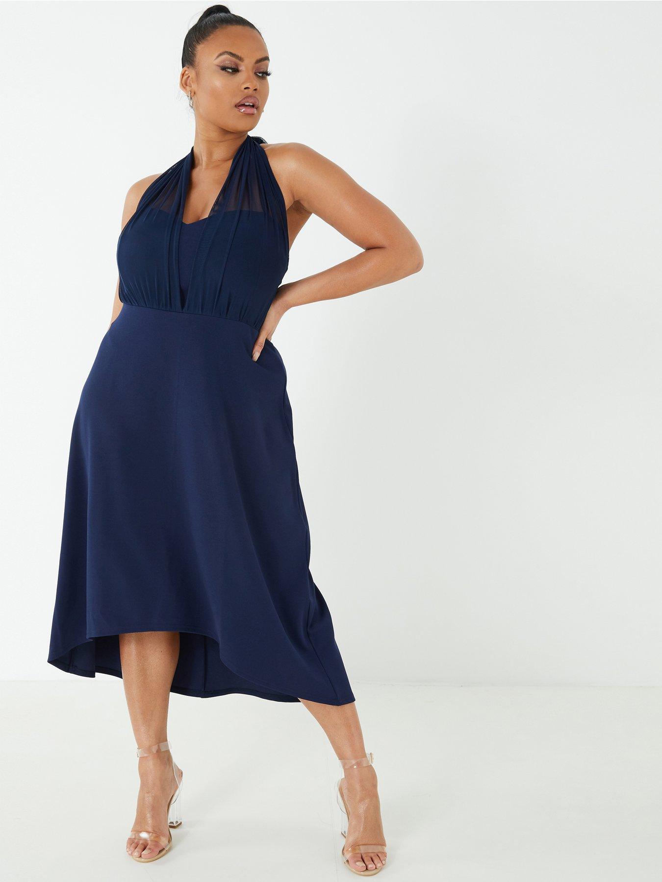 quiz blue dip hem dress