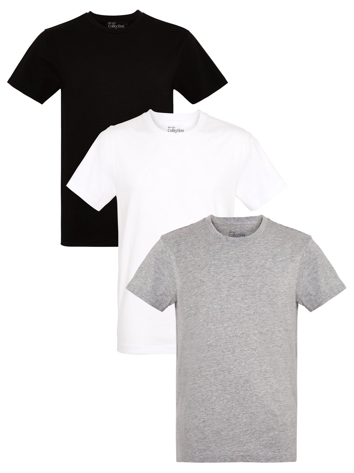 The Very Collection 3 Pack Pure Cotton Crew Neck Essential T-shirts - Black/White/Grey