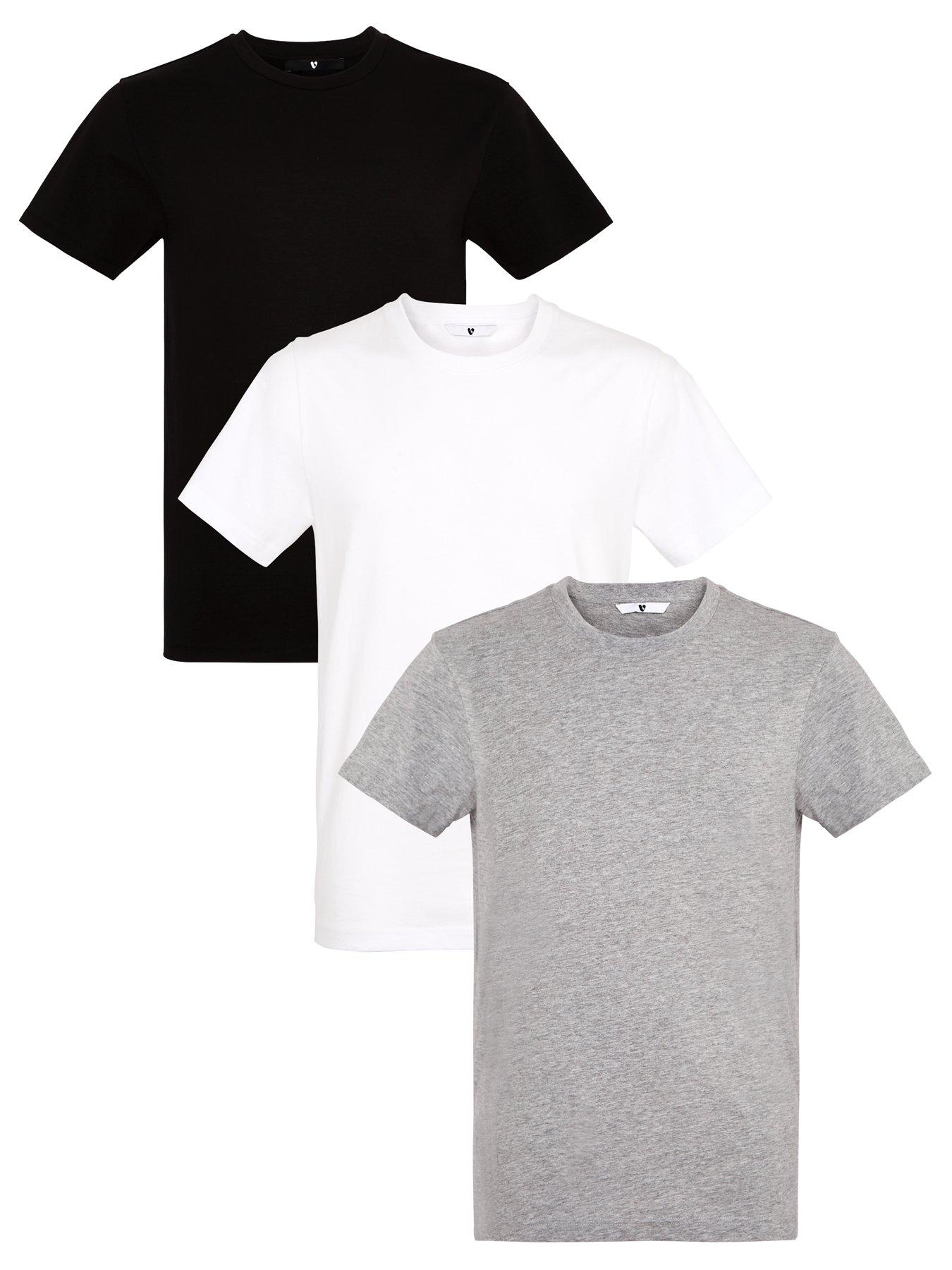 Essentials 3 Pack Crew T Shirt Black White Grey