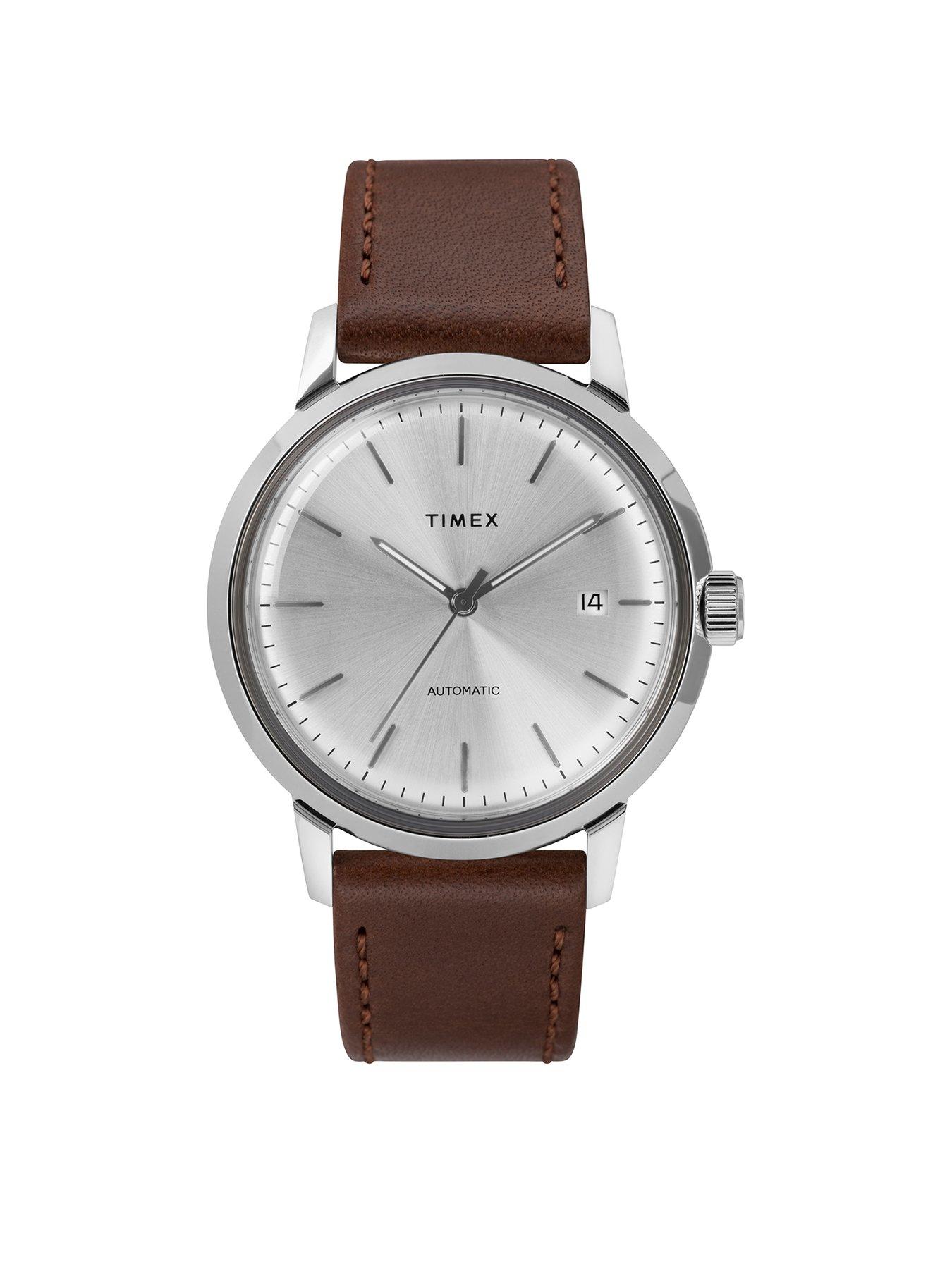 Jewellery & watches Timex Marlin Automatic 40mm Case Silver Dial and Brown Leather Strap