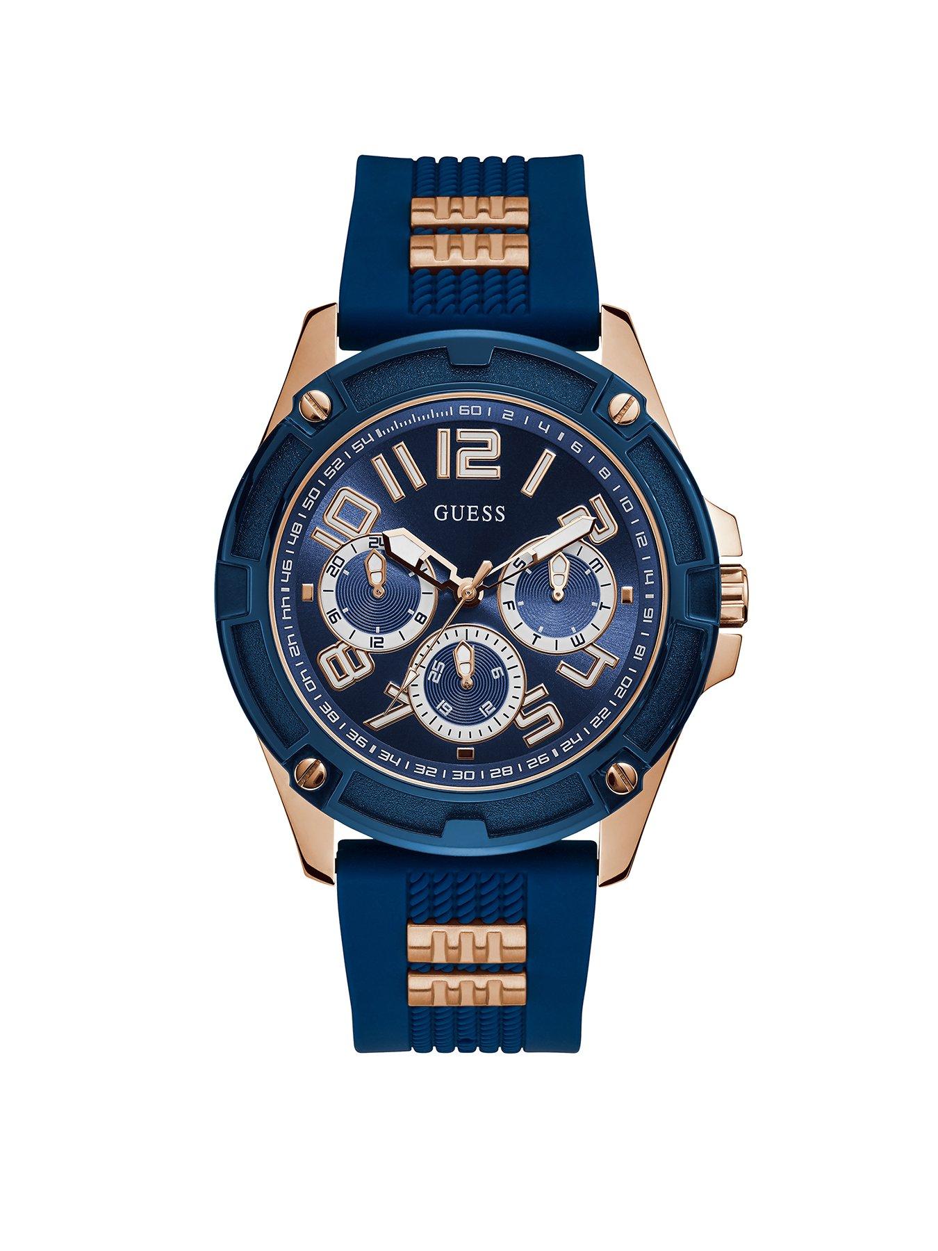 Guess Guess Delta Rose Gold And Blue Mens Silicone Strap Watch review