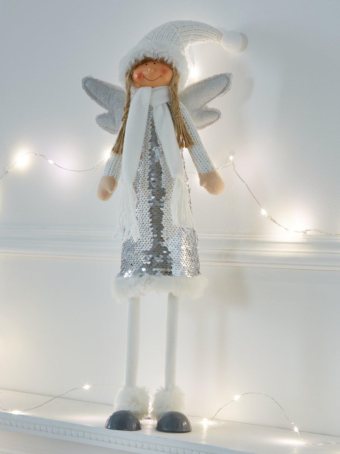Product photograph of Festive 64 Cm Standing Silver And White Sequin Angel Christmas Decoration from very.co.uk