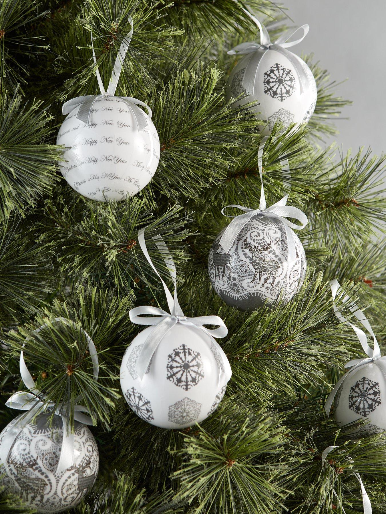 Product photograph of Festive Grey Decoupage Baubles from very.co.uk