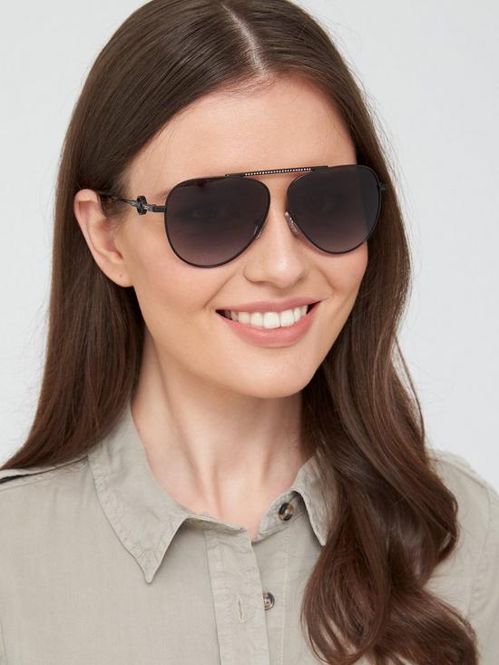 front image of michael-kors-aviator-sunglasses-shiny-black