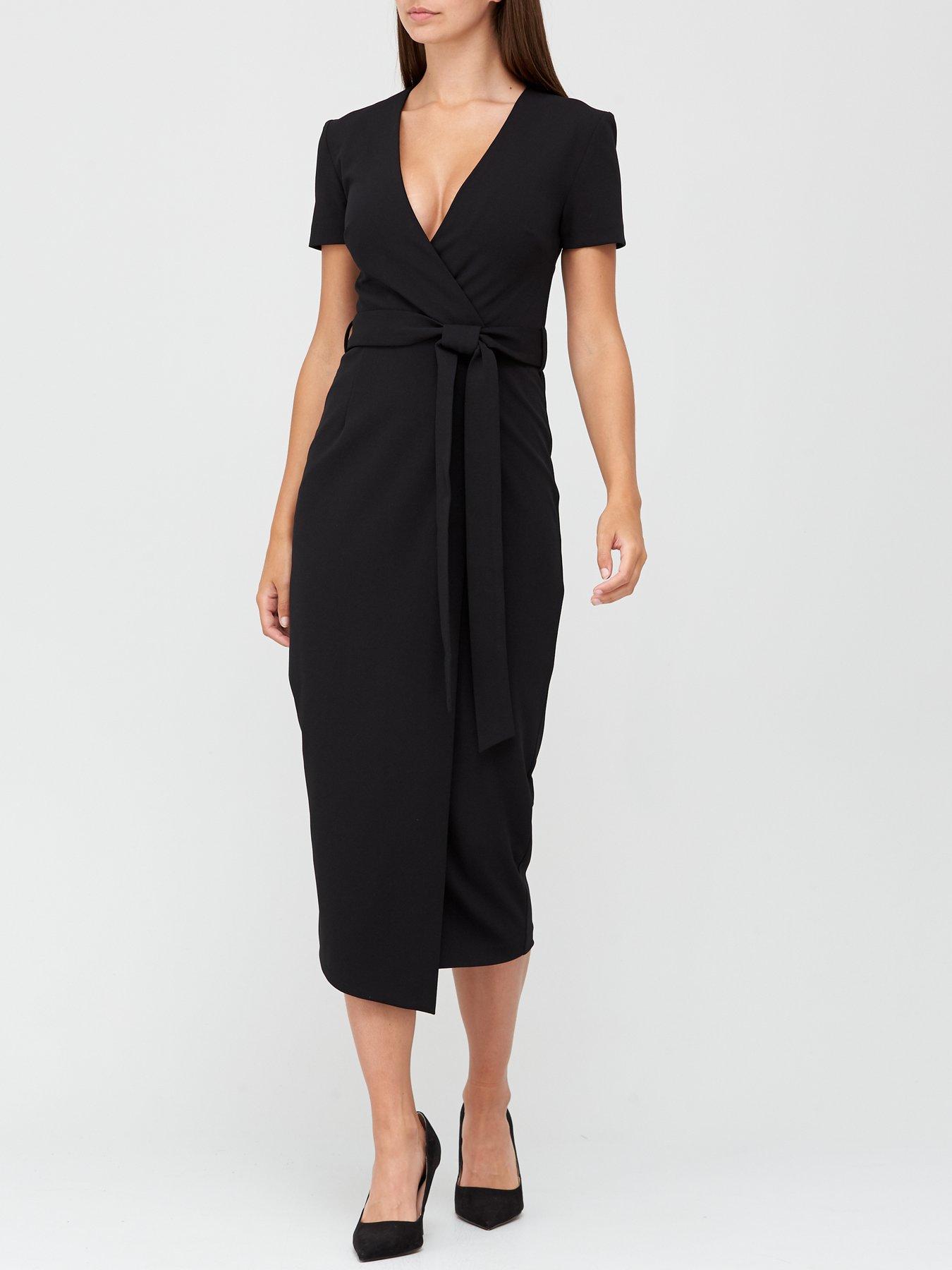 wrap tie midi dress