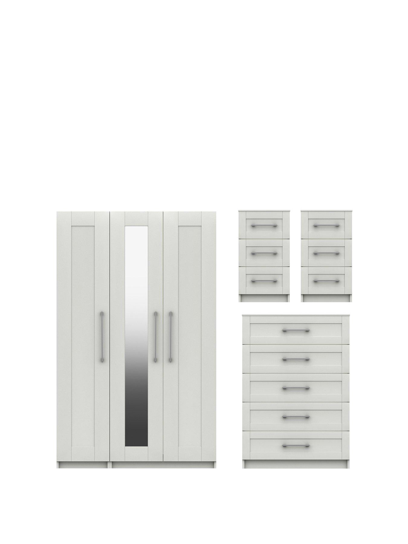 one-call-regalnbsppackage-part-assemblednbsp3nbspdoor-mirrored-wardrobe-5-drawer-chest-and-2-bedside-chests
