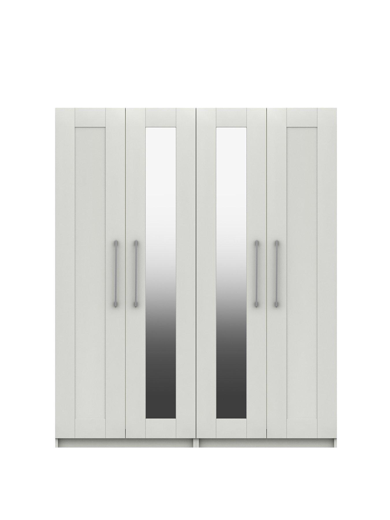 Product photograph of One Call Regal Part Assembled 4 Door Centre Mirror Wardrobe from very.co.uk