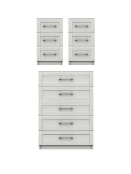 Product photograph of One Call Regal Ready Assembled 3 Piece Package - 5 Drawer Chest And Set Of 2 Bedside Chests from very.co.uk