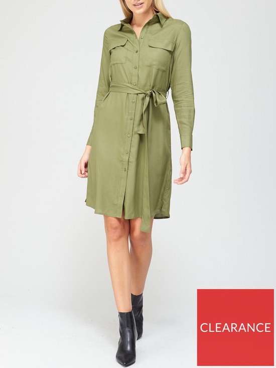 front image of v-by-very-button-down-shirt-dress-khaki