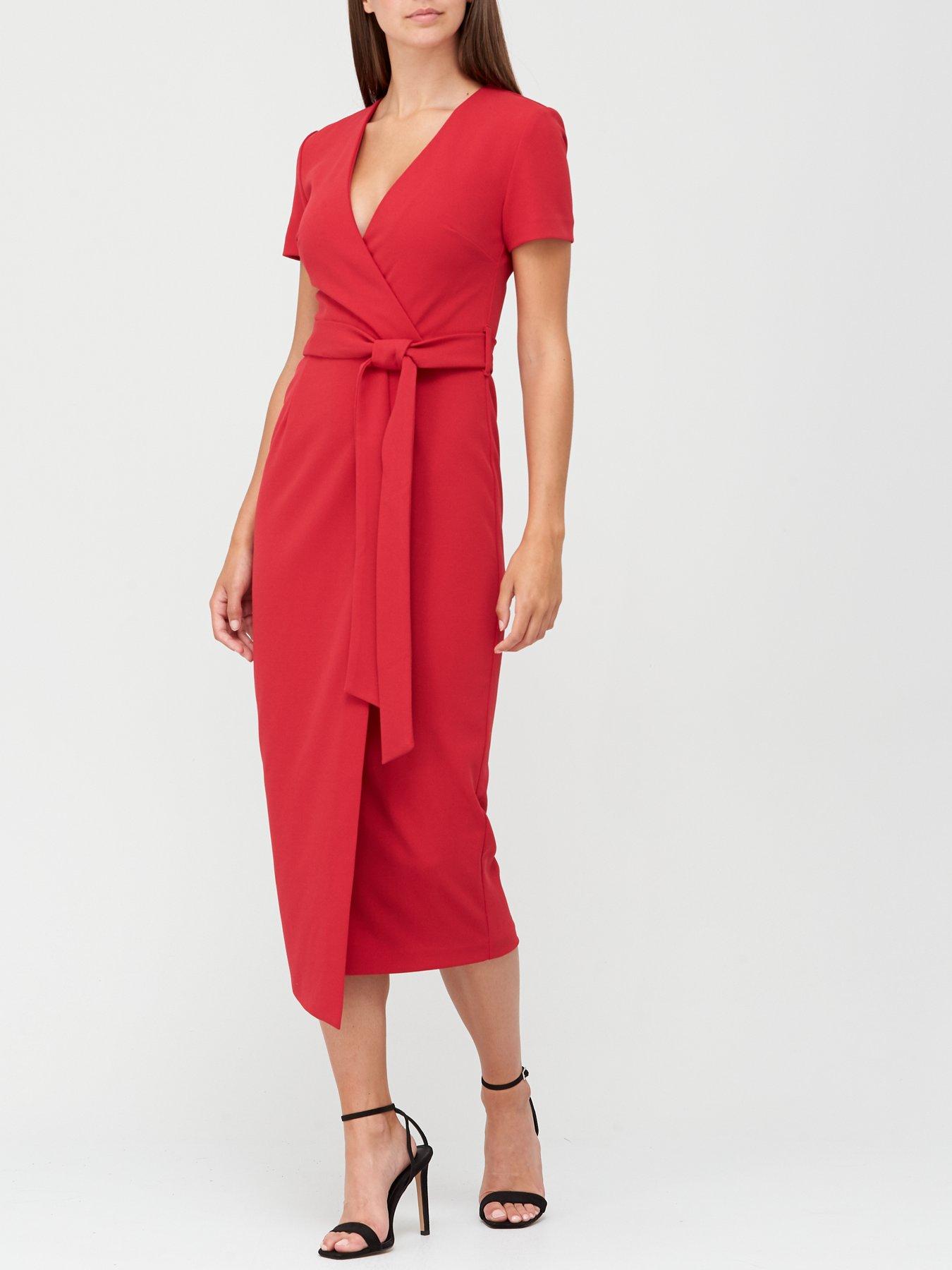 wrap tie midi dress