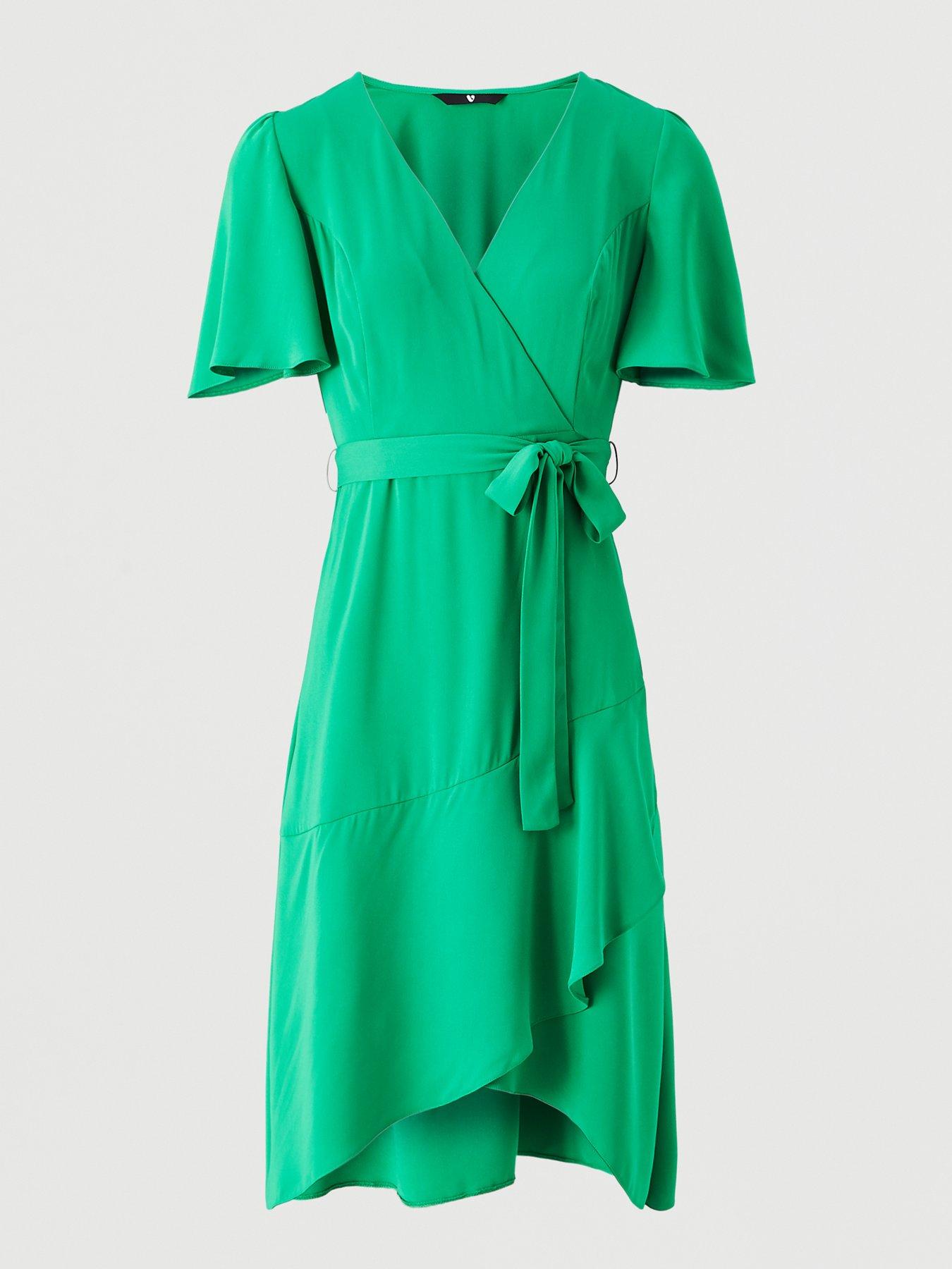 wallis green velvet wrap dress