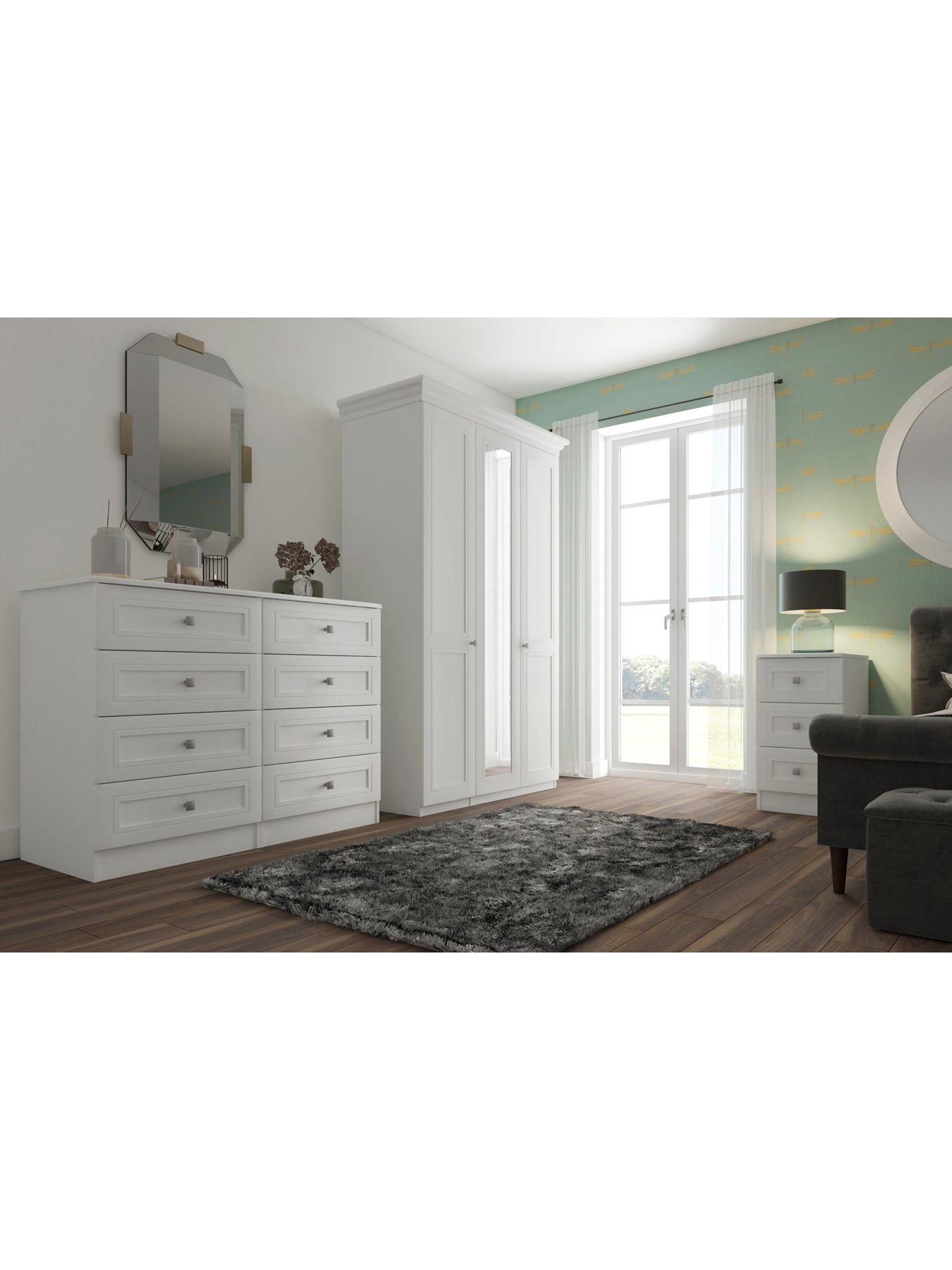 Image 2 of 6 of One Call Harris 4 Piece Part Assembled Package 3 Door Mirrored Wardrobe, 5 Drawer Chest and 2 Bedside Chests