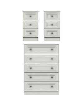 Product photograph of One Call Harris 3 Piece Ready Assembled Package - 5 Drawer Chest And 2 Bedside Chests from very.co.uk