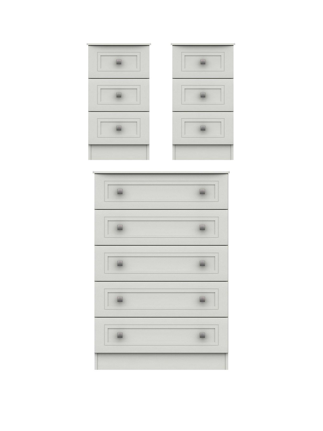 One Call Harris 3 Piece Ready Assembled Package - 5 Drawer Chest and 2 Bedside Chests