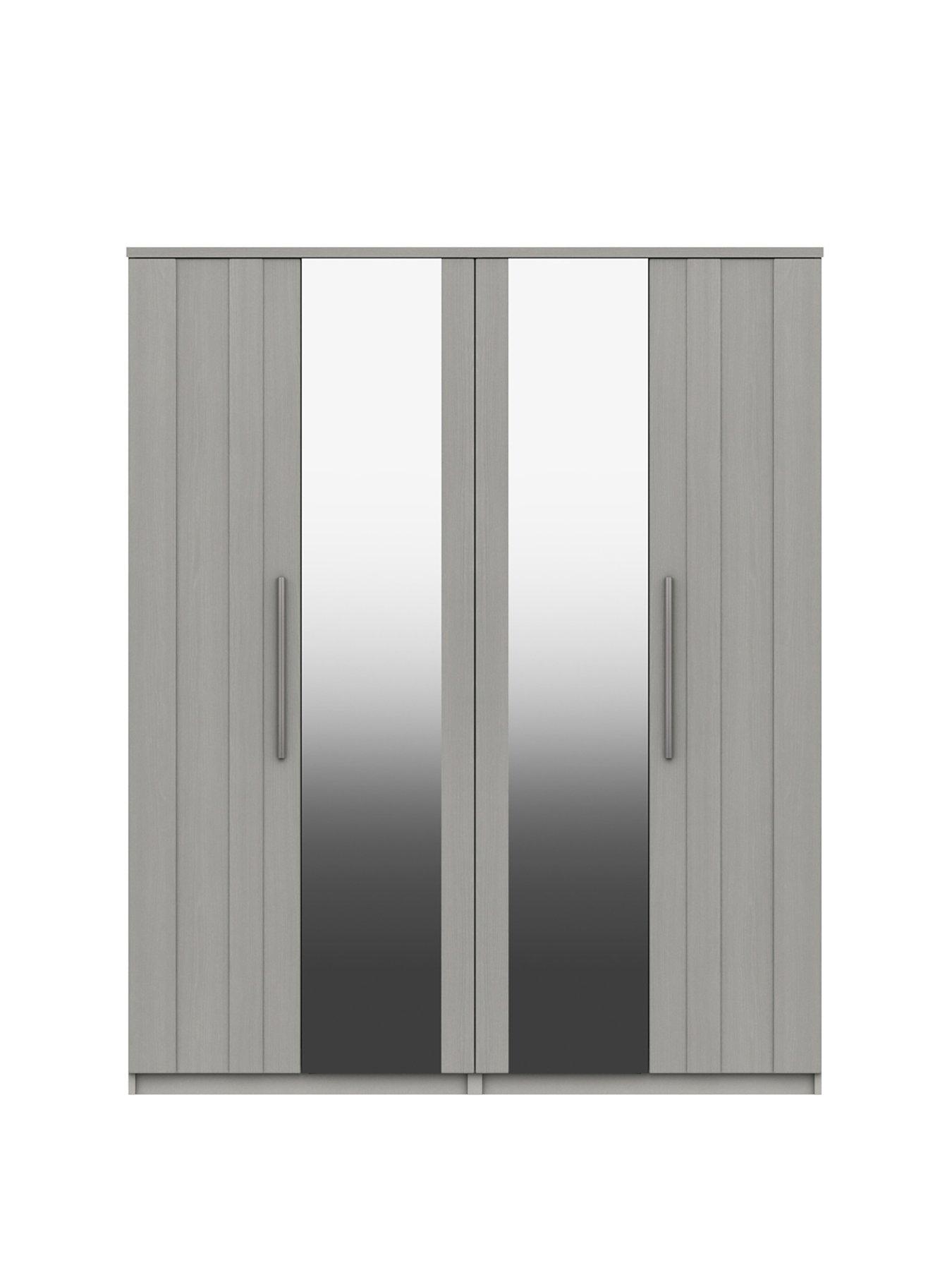 One Call Taylor Part Assembled 4 Door Mirrored Wardrobe