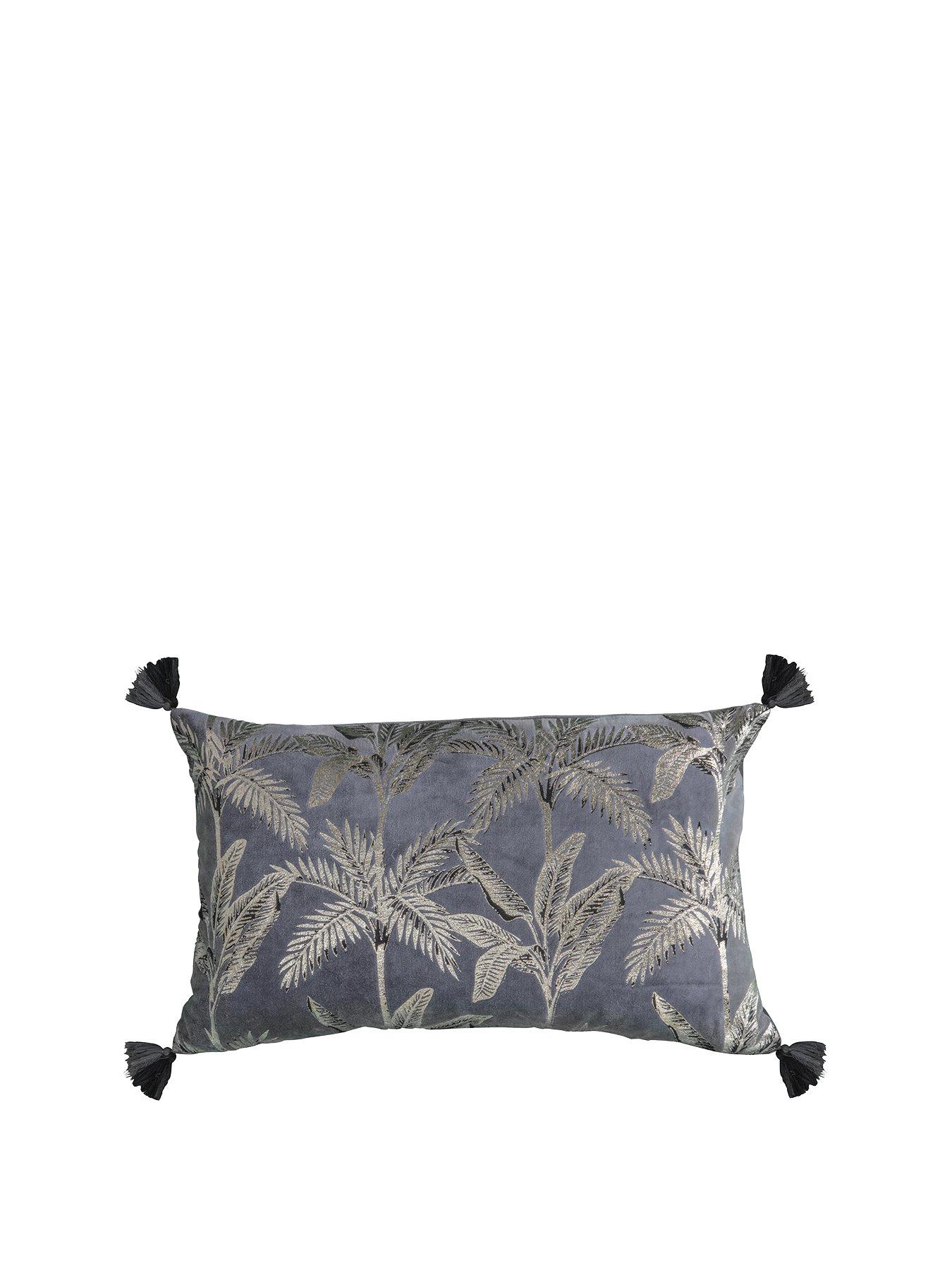 Product photograph of Gallery Palm Tassel Metallic Cushion In Grey from very.co.uk
