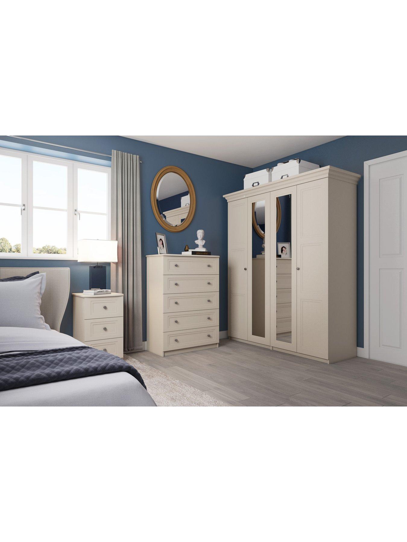 Image 2 of 5 of One Call Reid 4 Piece&nbsp;Part Assembled&nbsp;Package - 3 Door Mirrored Wardrobe, 5 Drawer Chest and 2 Bedside Cabinets