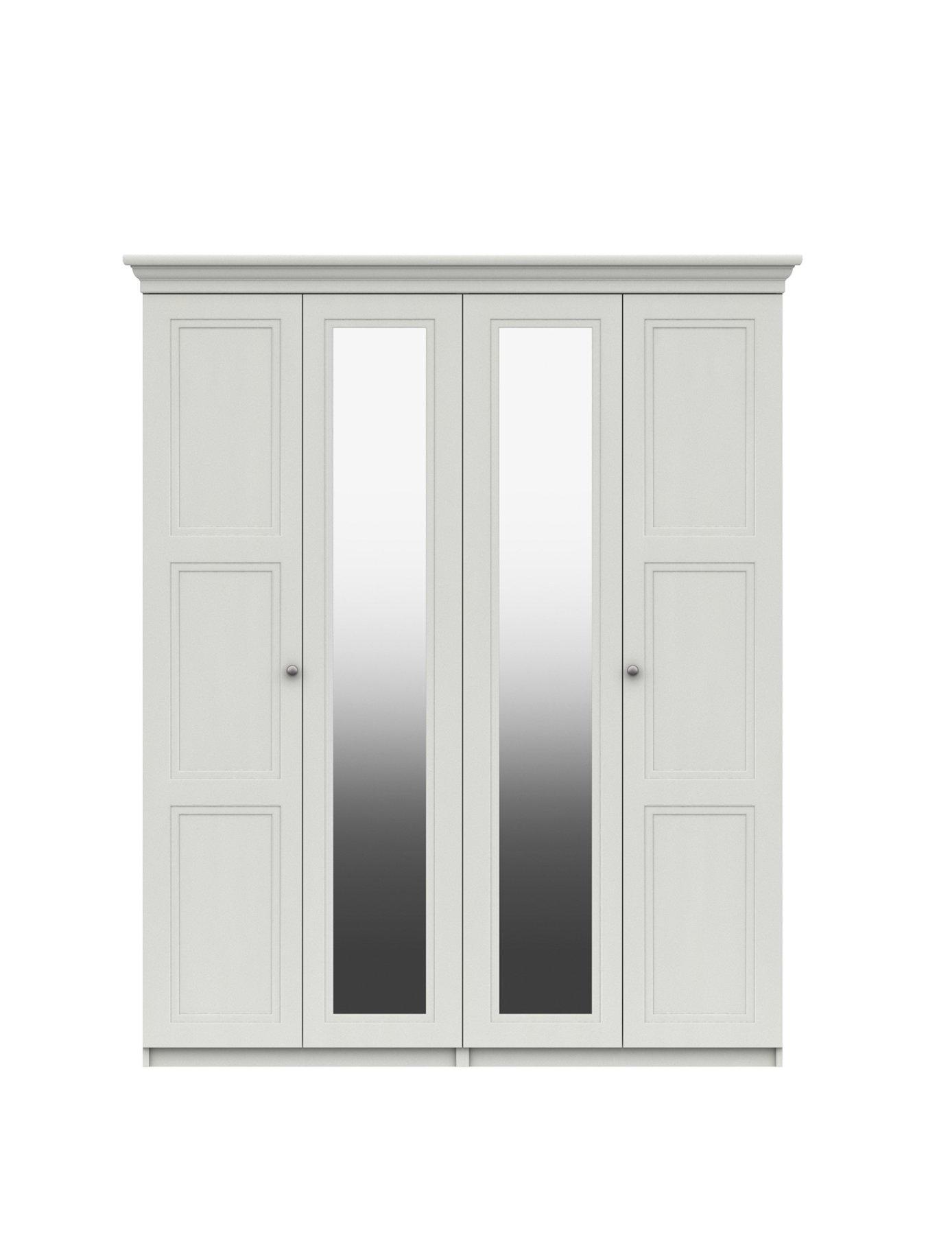 One Call Reid Part Assembled 4 Door Mirrored Wardrobe