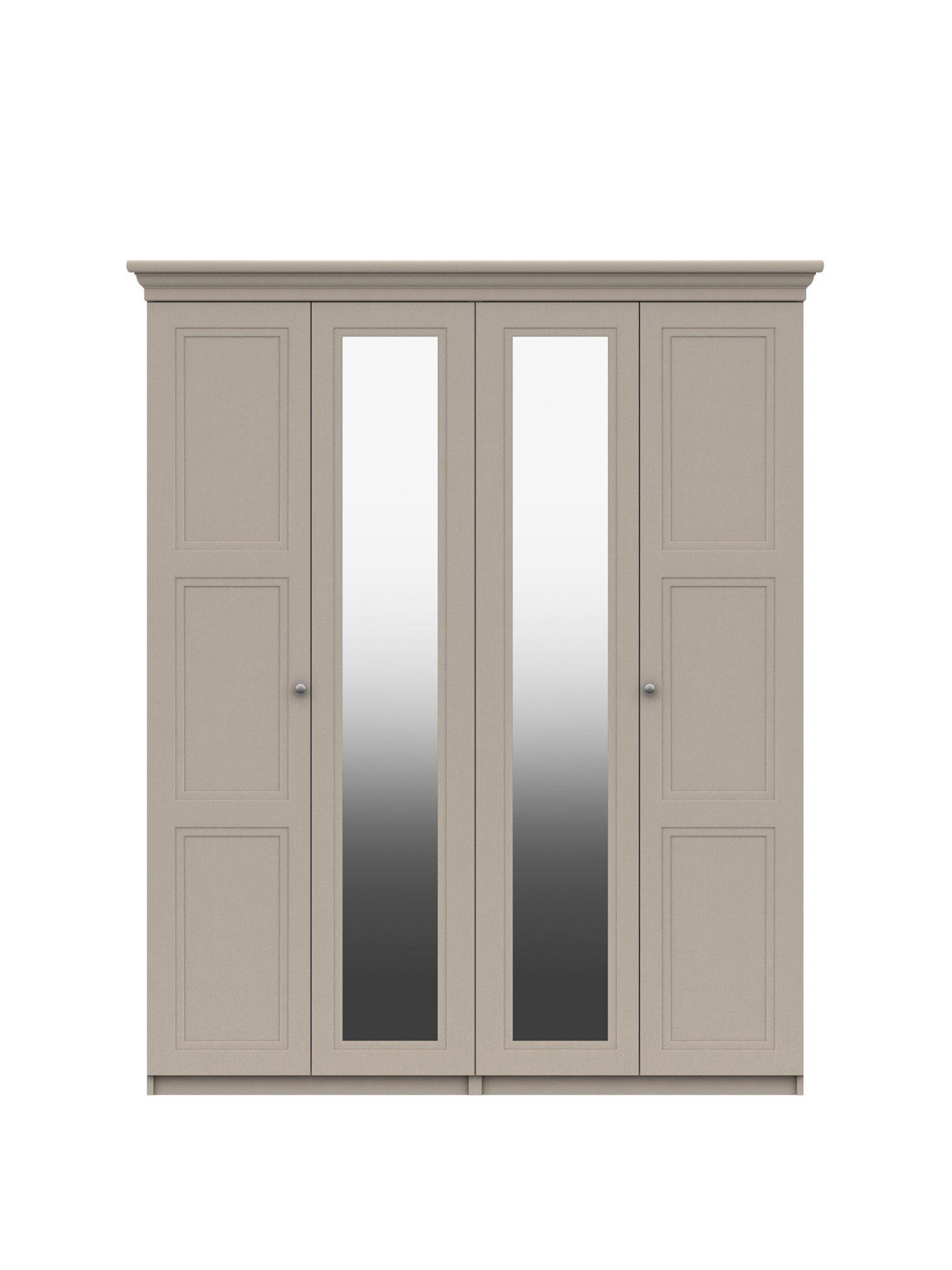 One Call Reid Part Assembled 4 Door Mirrored Wardrobe