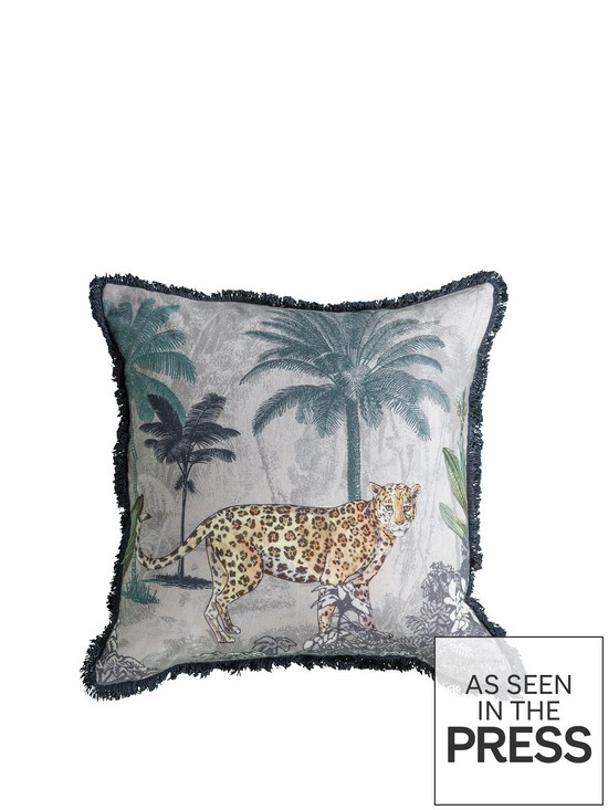 front image of gallery-leopard-fringed-cushion