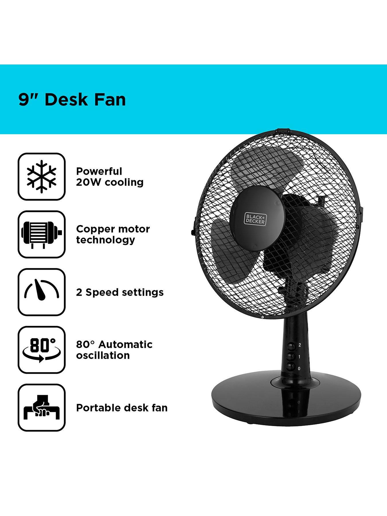 Image 2 of 6 of Black & Decker Desk Fan with 2 Speeds, Rotary Oscillation, 9", 20W, Black,&nbsp;BXFD52003GB