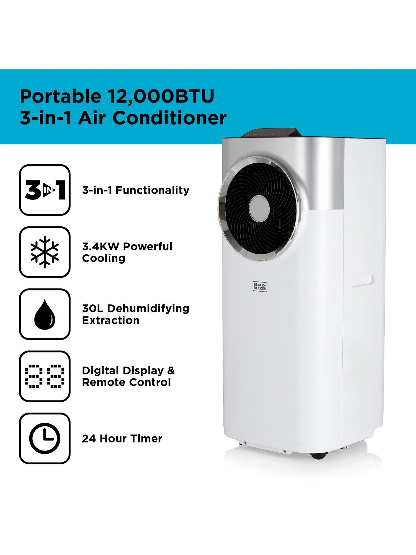 Image 2 of 6 of Black & Decker 12,000 BTU Portable 3-in-1 Air Conditioner with 24-Hour Timer, Remote Control, White, 1350W, BXAC40008GB
