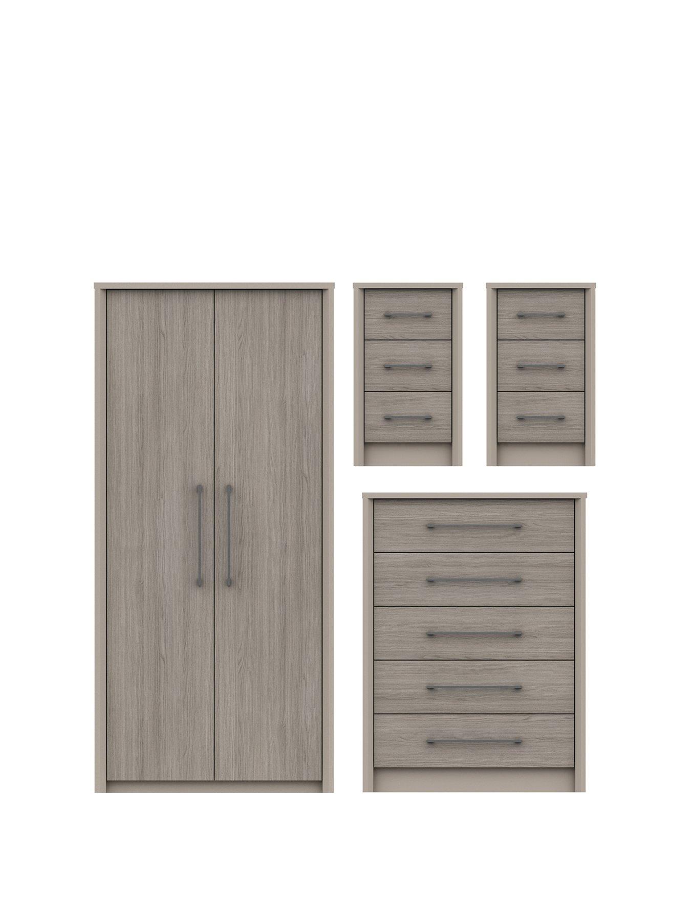 One Call Smyth 3 Piece Ready Assembled Package - 2 Door Wardrobe, 5 Drawer Chest and 2 Bedside Chests