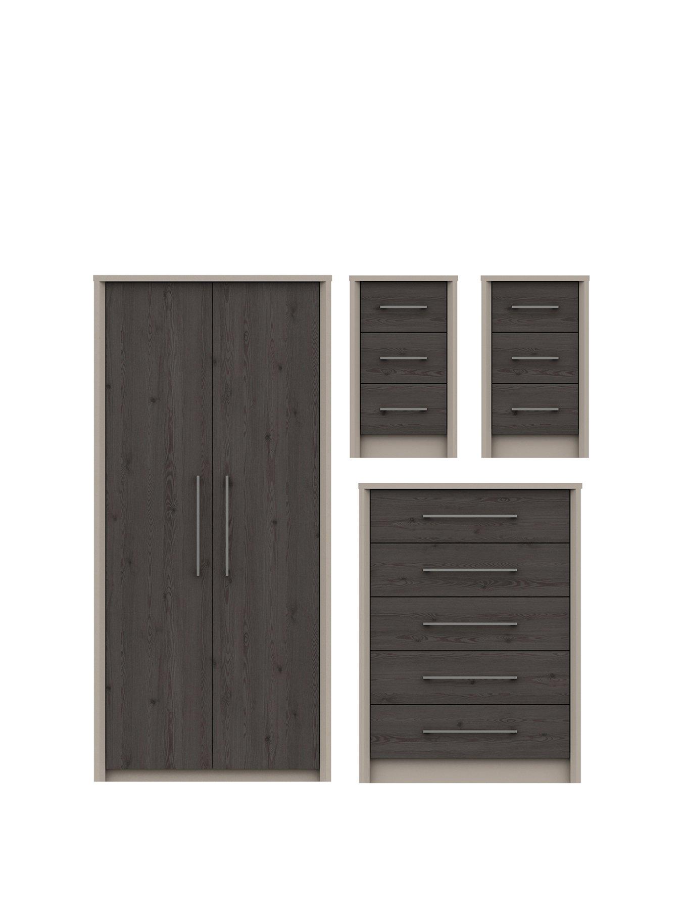 Image 1 of 7 of One Call Smyth 3 Piece Ready Assembled&nbsp;Package - 2 Door Wardrobe, 5 Drawer Chest and 2 Bedside Chests