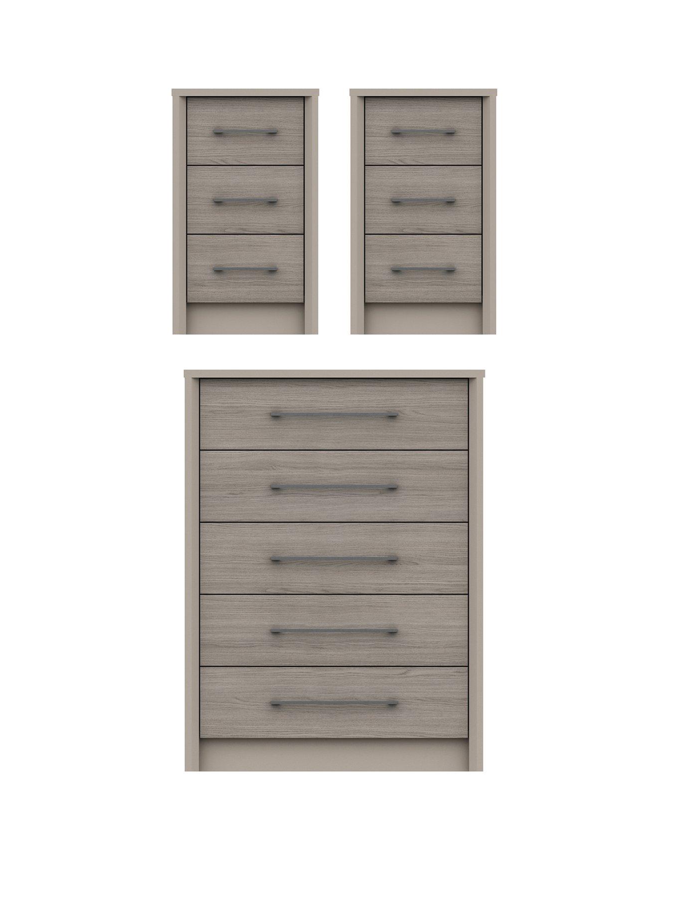 One Call Smyth 3 Piece Ready Assembled Package - 5 Drawer Chest and 2 Bedside Chests