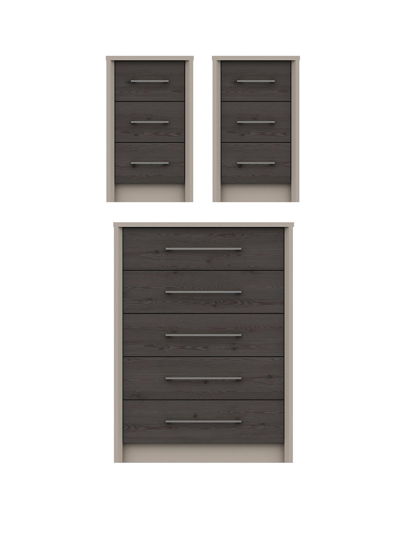 One Call Smyth 3 Piece Ready Assembled Package - 5 Drawer Chest and 2 Bedside Chests