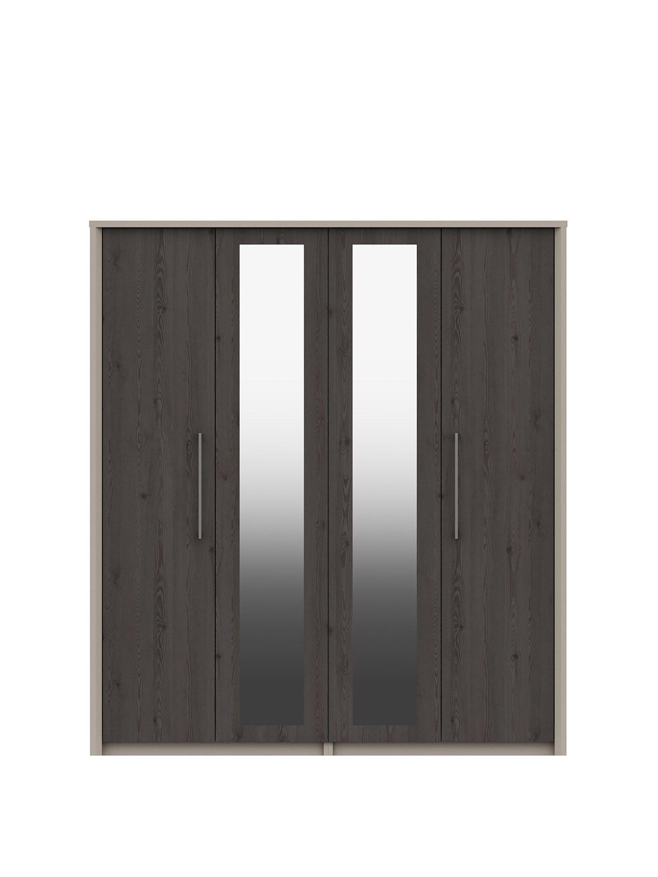 One Call Smyth Part Assembled 4 Door Mirrored Wardrobe